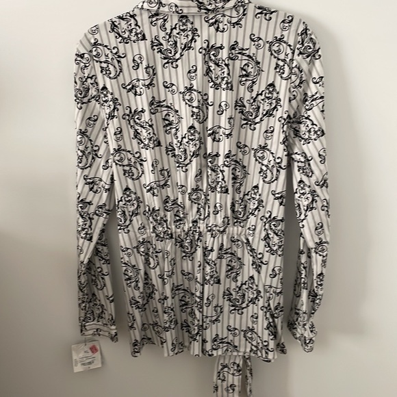 Liz Claiborne Alpine Romance Cotton Long Sleeve Blouse Black White Paisl… - Picture 5 of 7